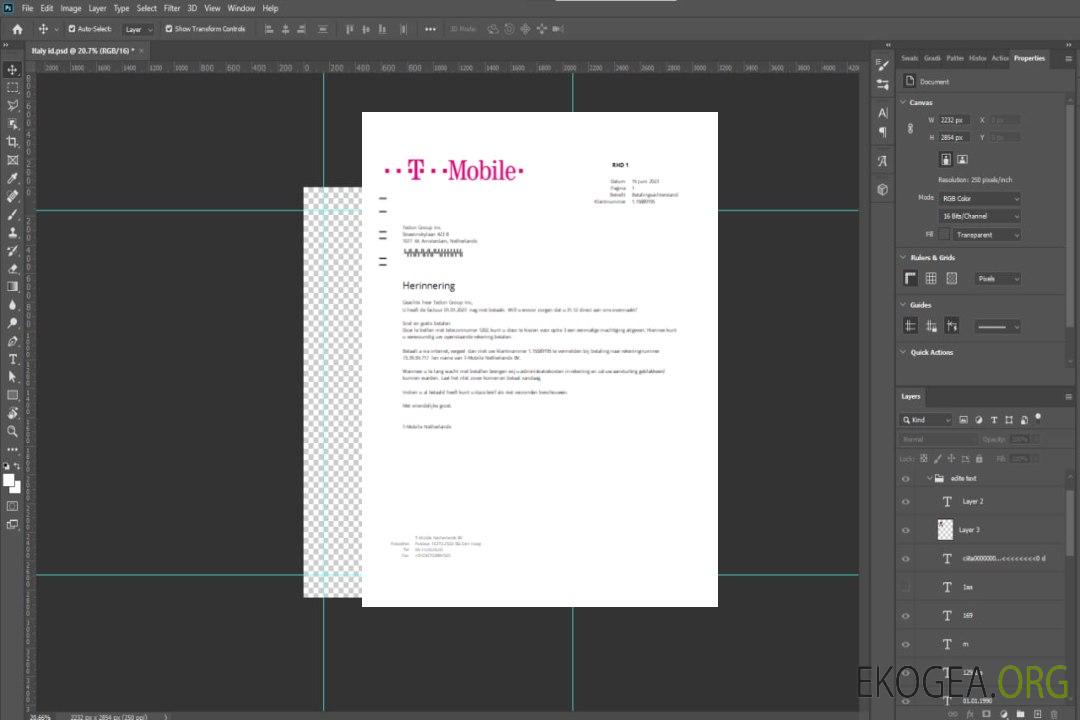 Facture commerciale de services publics de T-Mobile aux Pays-Bas, SCR template